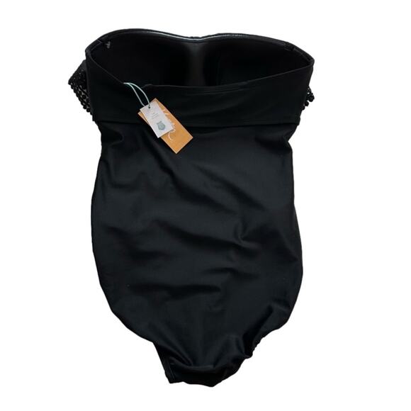 Kona Sol Swimsuit One Piece Black Crochet Flounce Strapless High Coverage Small - Picture 6 of 12